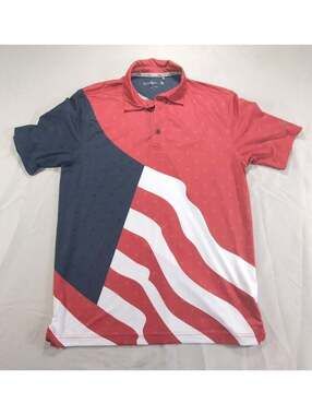 Walter Hagen Men Small USA Waving Flag Patriotic Red Polo Shirt